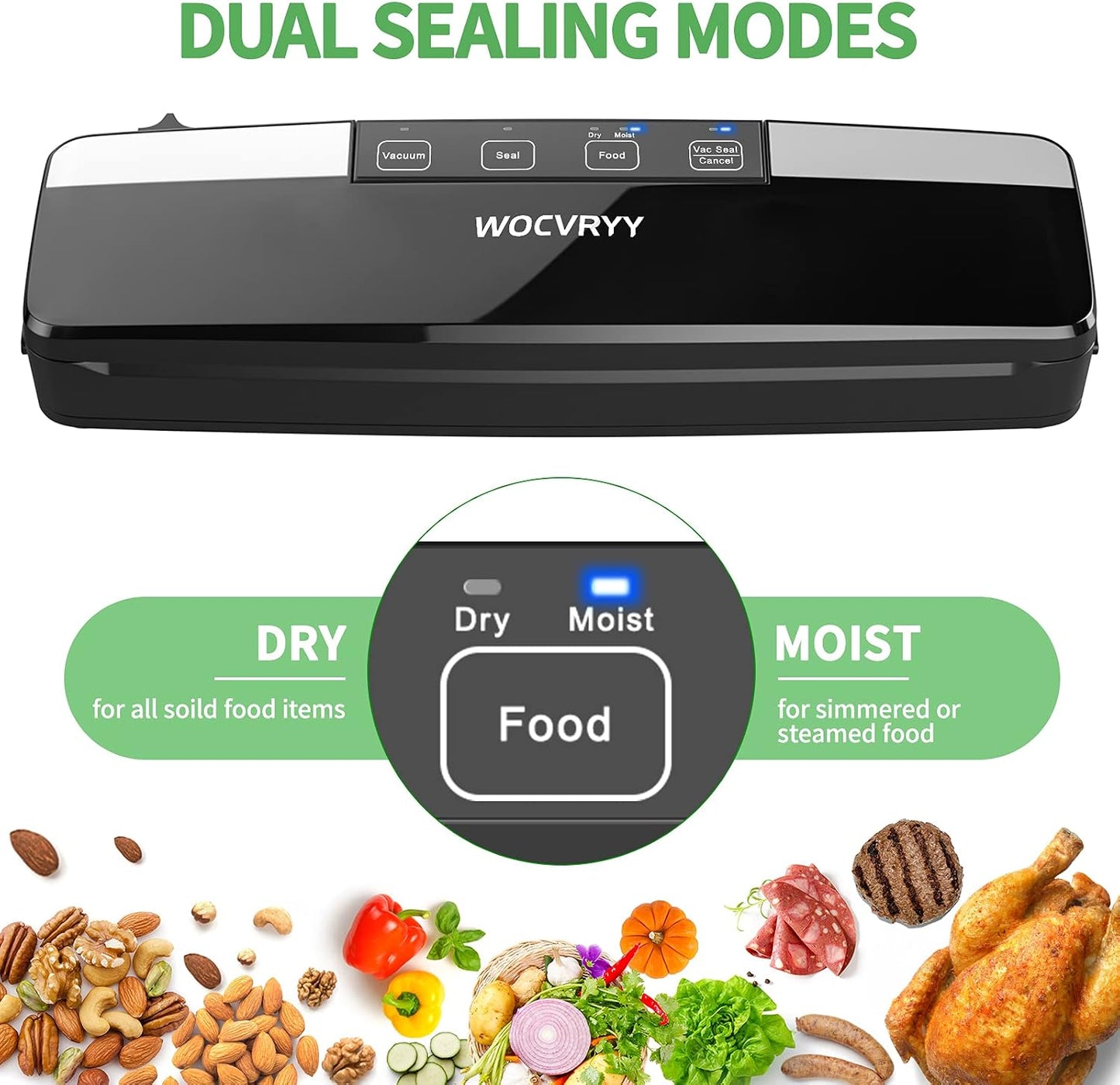 WOCVRYY V2 6-in-1 Vacuum Sealer 125W Dry & Wet Mode Black