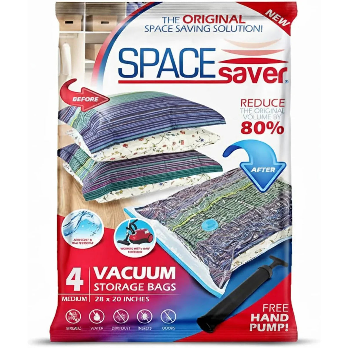 Spacesaver Medium Vacuum Storage Bags – 4 medium Pack, 28×20in, Hand Pump - Gomix Brands Outlet