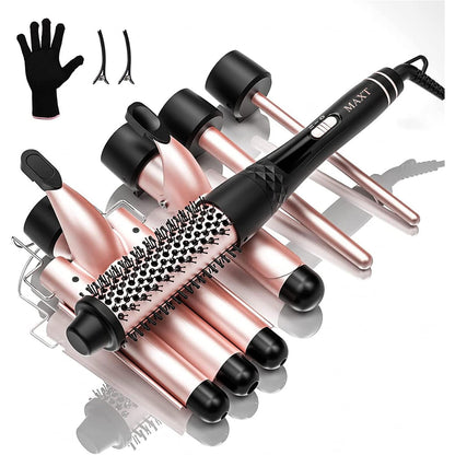 MAX-T 5-in-1 Interchangeable Curling Wand Set with Ceramic Tourmaline Barrels