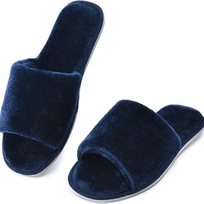 DL Women's Open Toe Memory Foam Flannel Slippers