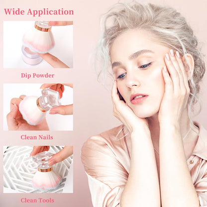 ANGNYA Pink Rose Nail Dust Brush with Soft Nylon Bristles