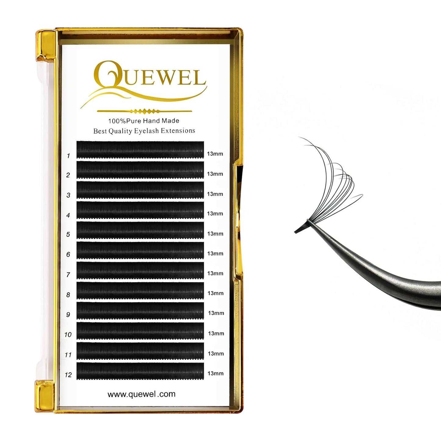 QUEWEL Easy Fan Volume Eyelash Extensions 13mm 0.03 C Curl Soft Lightweight Cruelty-Free