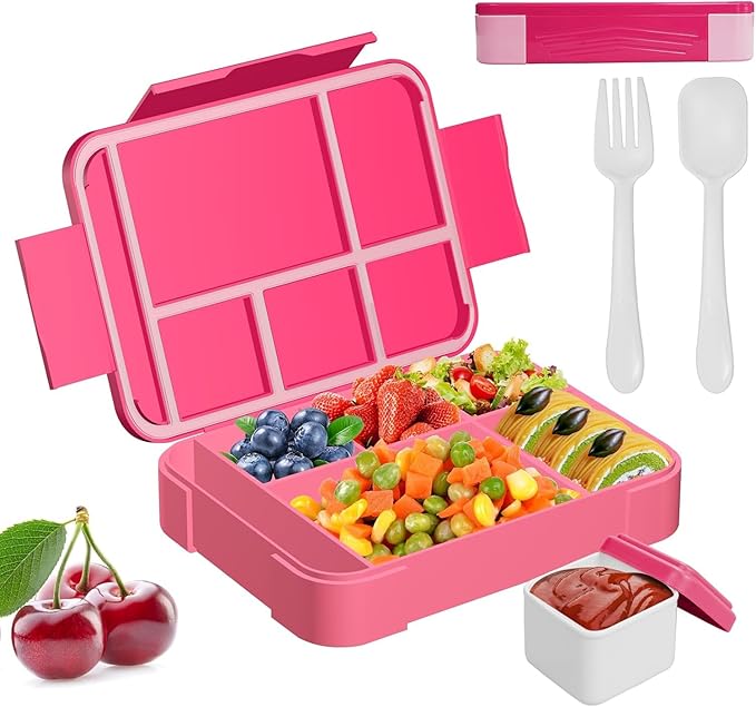 Laspi Pink 1300ml Bento Lunch Box with Cutlery, 3 Compartments