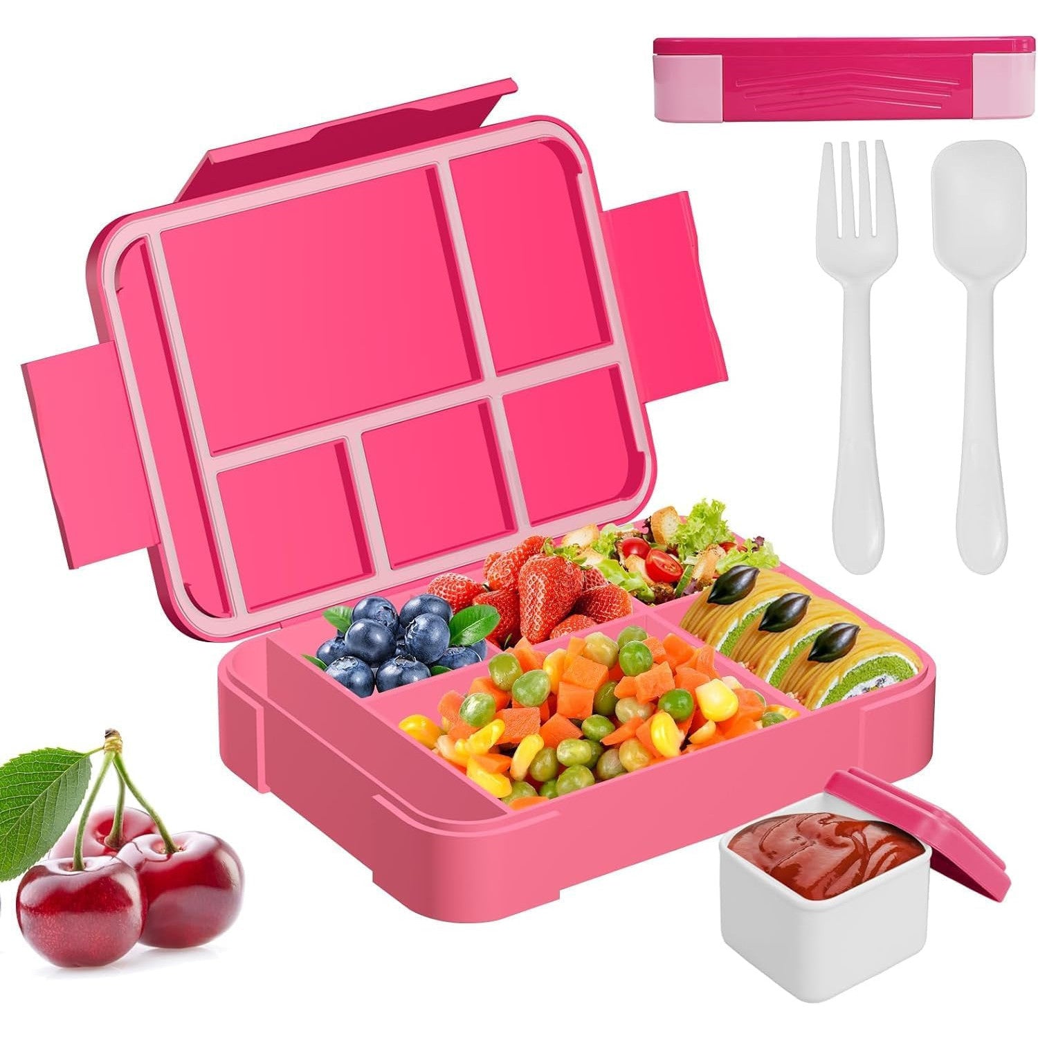 Laspi Pink 1300ml Bento Lunch Box with Cutlery, 3 Compartments