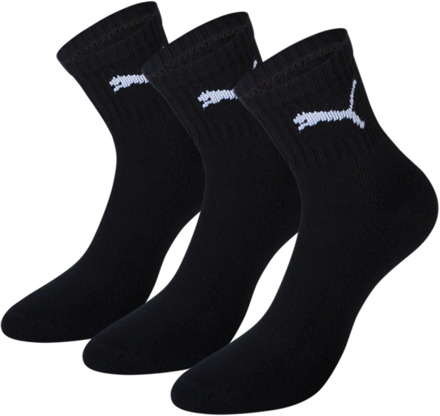 Puma Men's 3-Pack Black Short Crew Socks - Cushioned Athletic Comfort