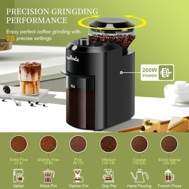Wancle Electric Burr Coffee Grinder with 28 Precise Settings for 12 Cups - Black