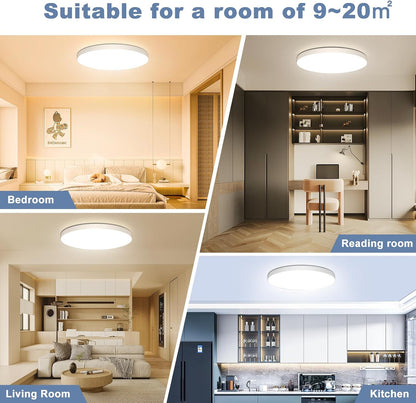 OUILA Dimmable LED Ceiling Light 24W with Remote Control 3000K-6500K IP44 Waterproof Ø28cm 2000LM Modern Ceiling Lamp for Bedroom Kitchen Living Room