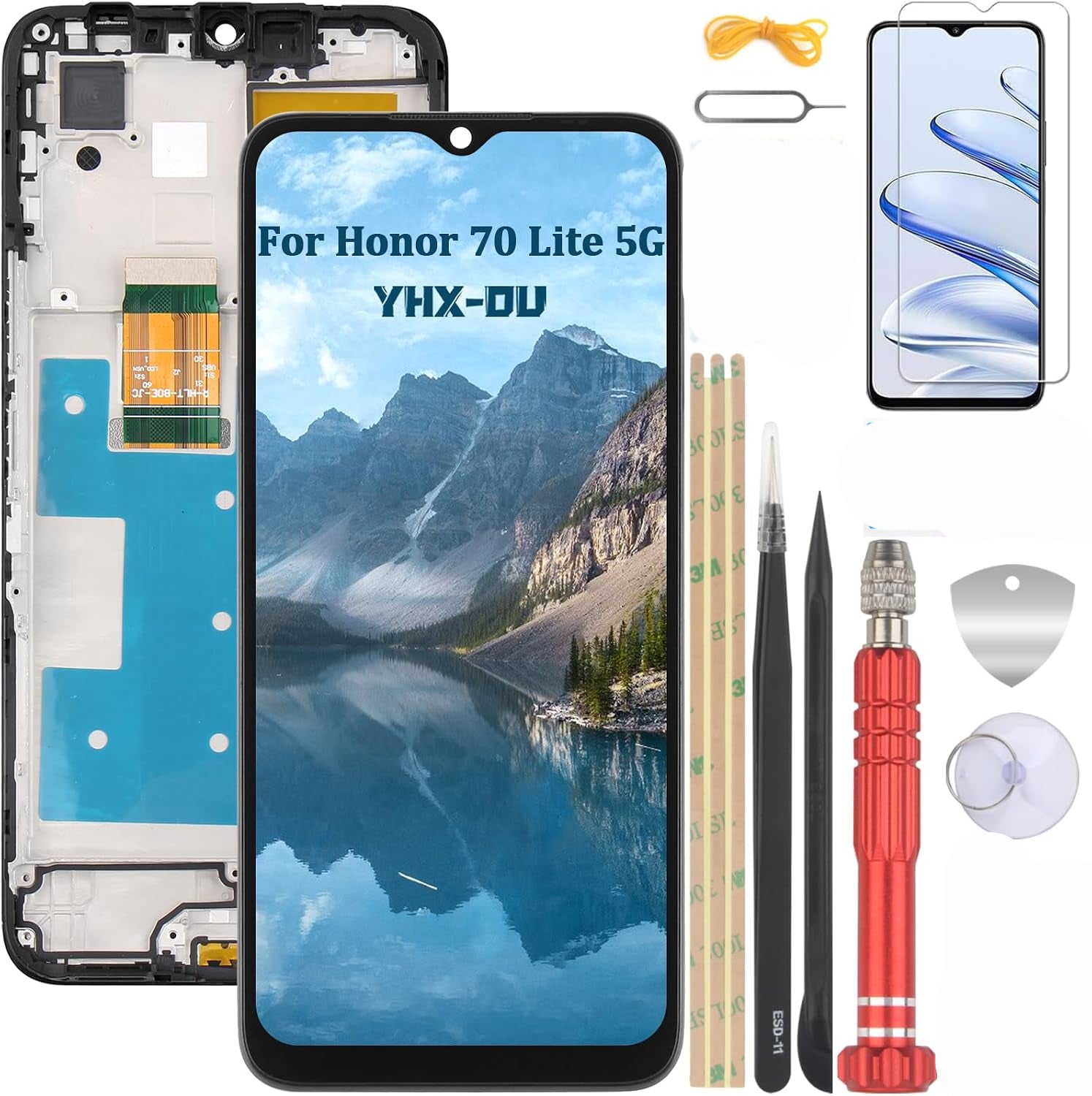 YHX-OU 6.5" TFT Display with Frame for Honor 70 Lite Black