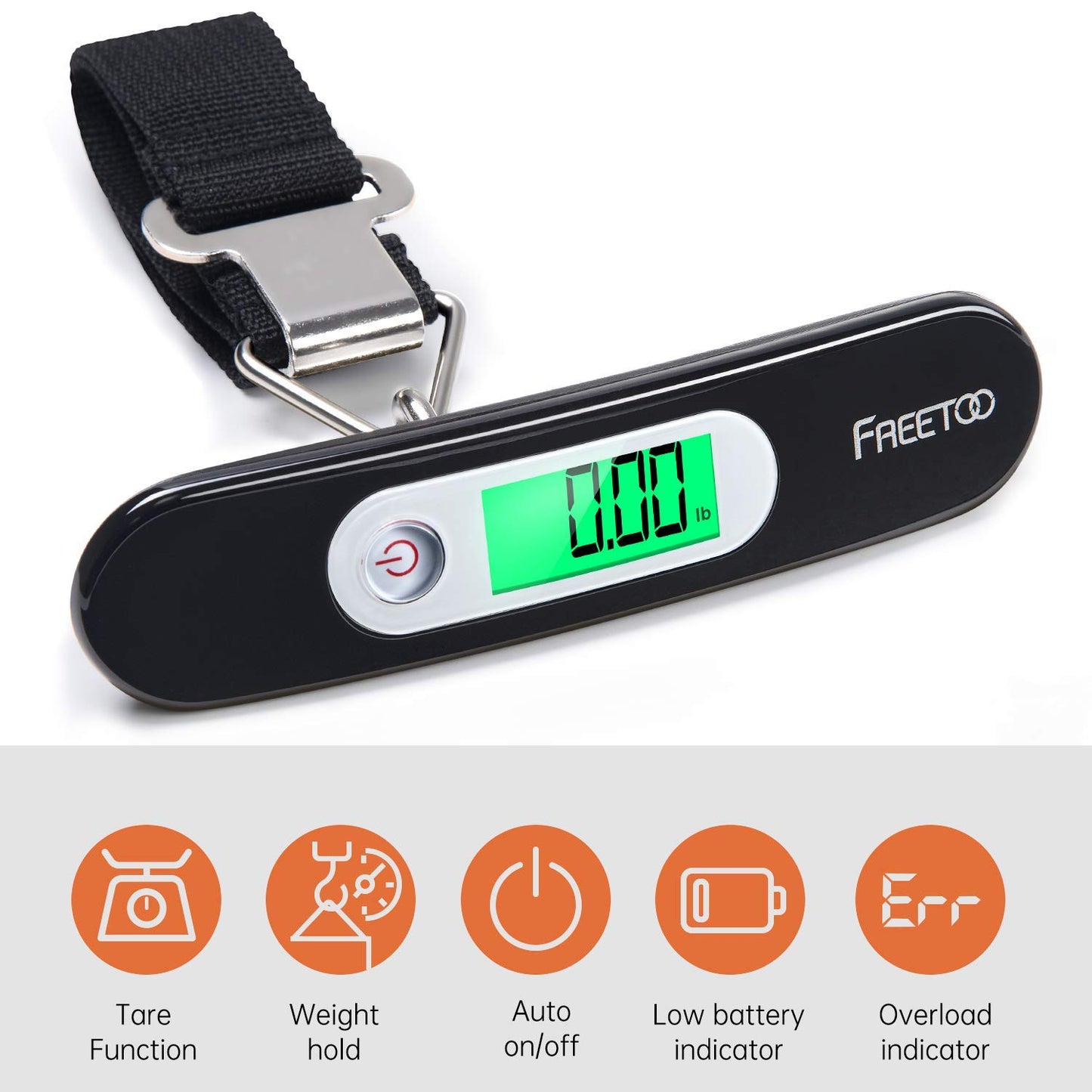 FREETOO Portable Digital Luggage Scale 50 kg Capacity Black