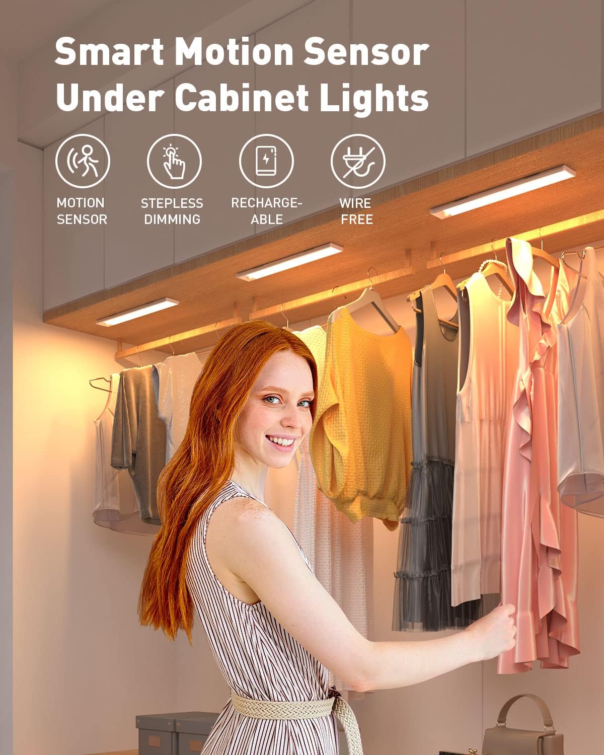 Mexllex Under Cabinet Light 2-Pack 30cm 126 LEDs 3 Colours with Motion Sensor