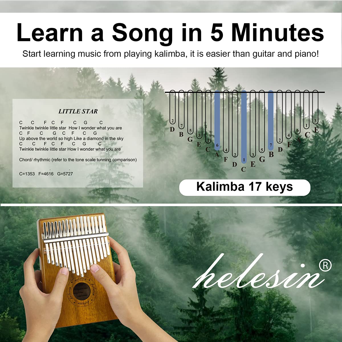 HELESIN 17 Keys Solid Thumb Piano Kalimba
