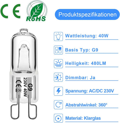 WeshLMPO G9 Halogen Bulbs 40W Dimmable 2700K Warm White 480lm 12-Pack