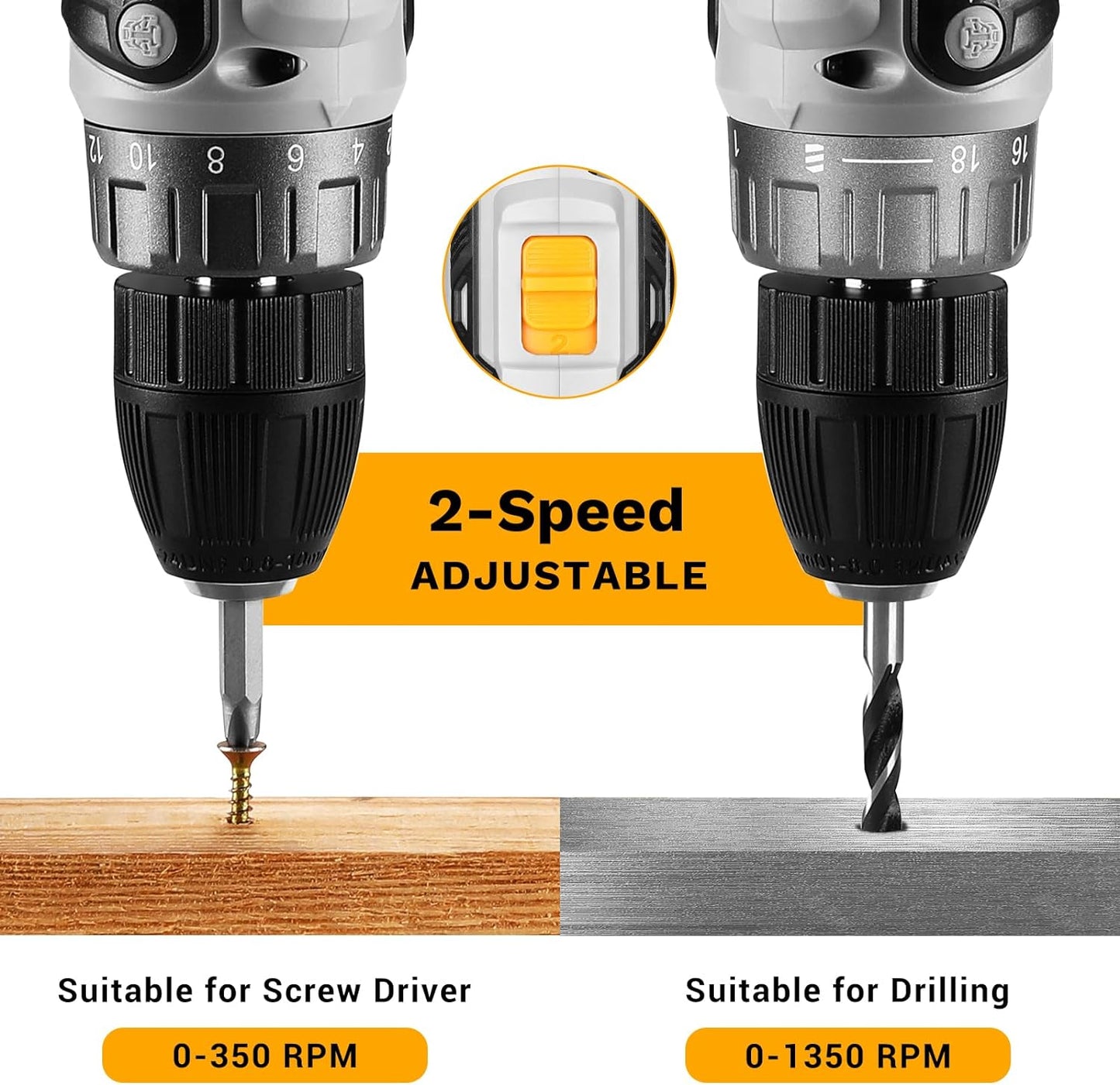 DEKOPRO 20V Cordless Drill with Battery and 10‑Bit Kit
