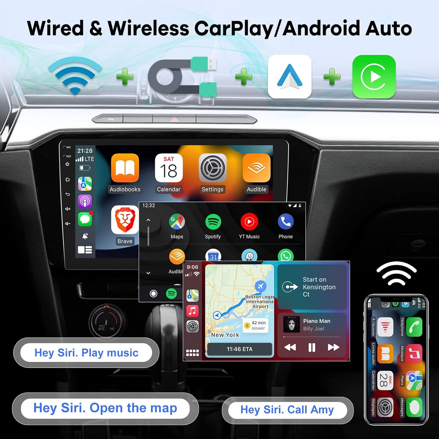 EKAT 10.1" Android 11 Double Din Car Stereo Wireless CarPlay