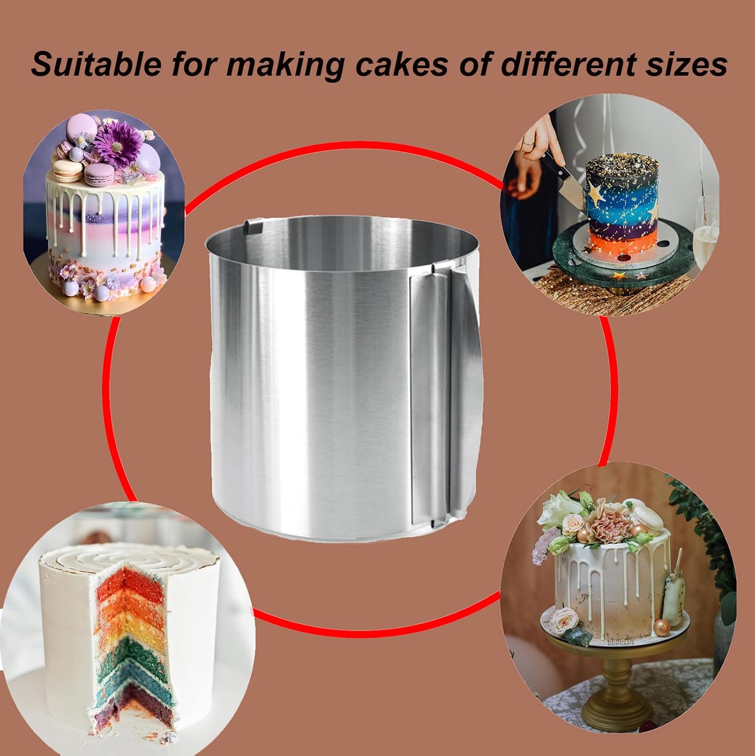 Iwinna Adjustable Extra-High Stainless Steel Cake Ring 15-30cm