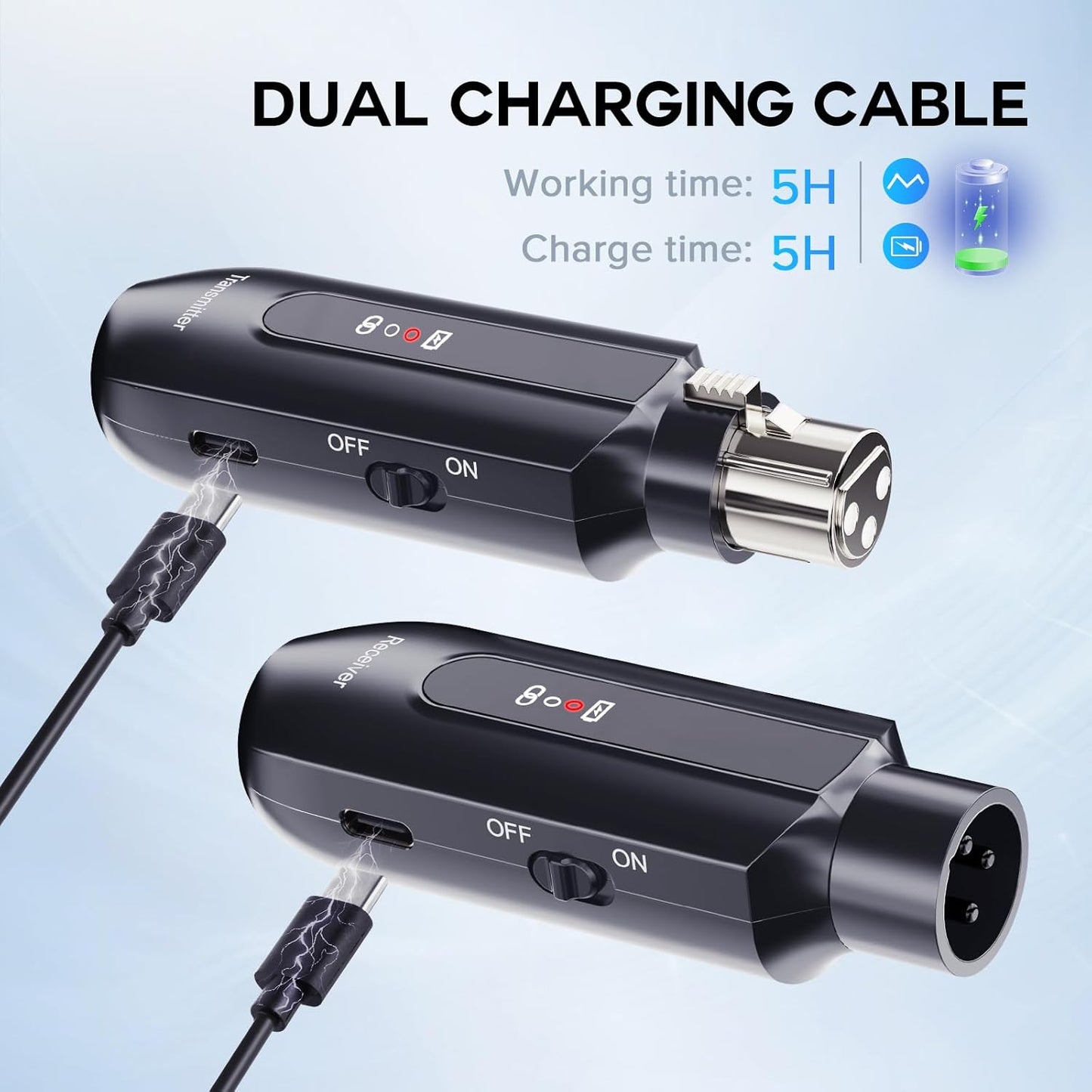 XIAOKOA 2.4GHz XLR Wireless Transmitter & Receiver for Microphones