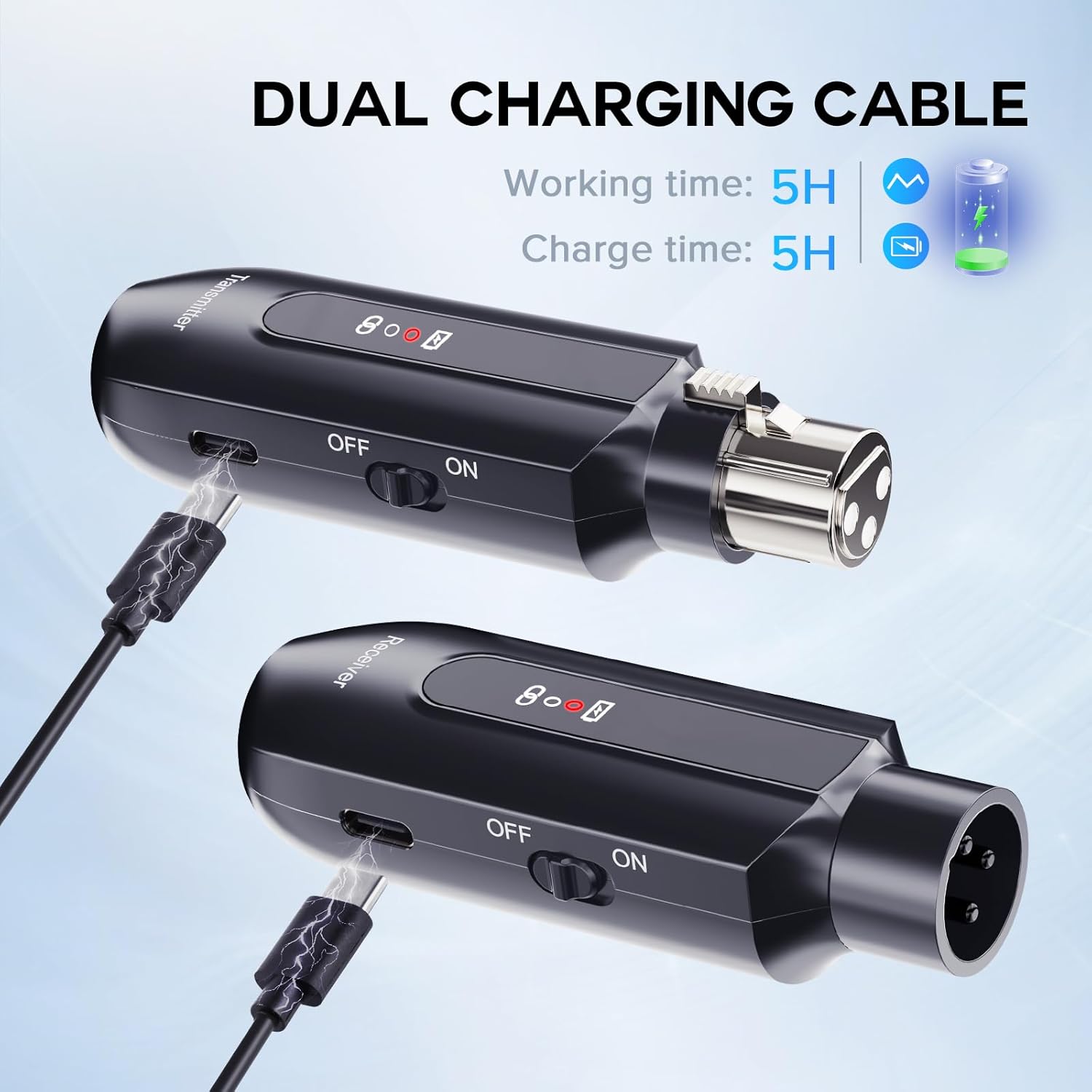 XIAOKOA 2.4GHz XLR Wireless Transmitter & Receiver for Microphones