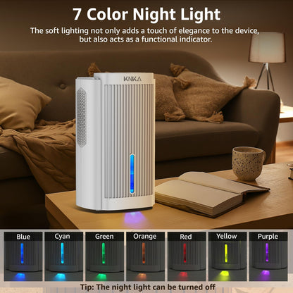 KNKA CS06 95oz Dehumidifier for 1000 sq ft Quiet with Auto Shut Off Sleep Mode 7 Color LED Light White