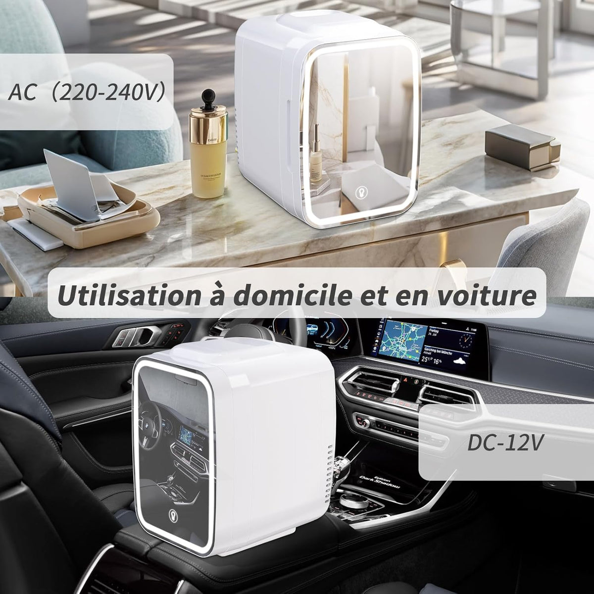 YASHE Portable Mini Skincare Fridge with LED Mirror 4L