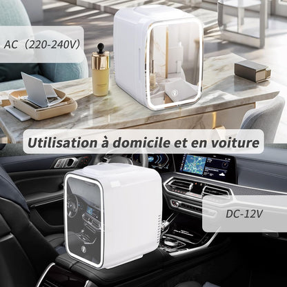 YASHE Portable Mini Skincare Fridge with LED Mirror 4L