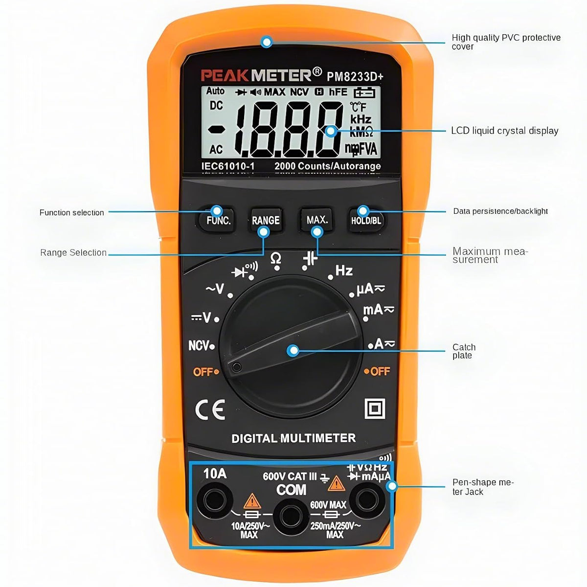 PEAKMETER PM8233 Handheld Digital Multimeter EC-PM8233D