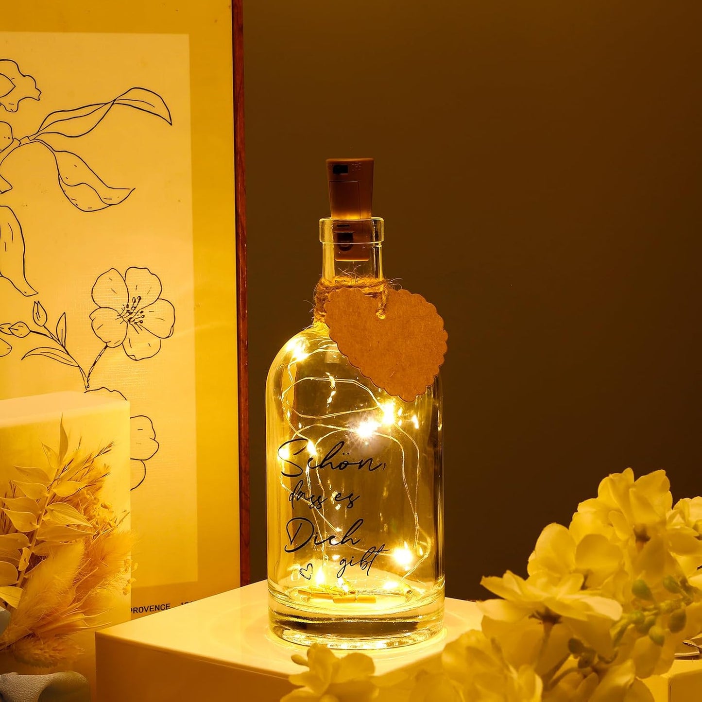 Personalised LED Bottle Light with Cork Stopper – Warm White Glow