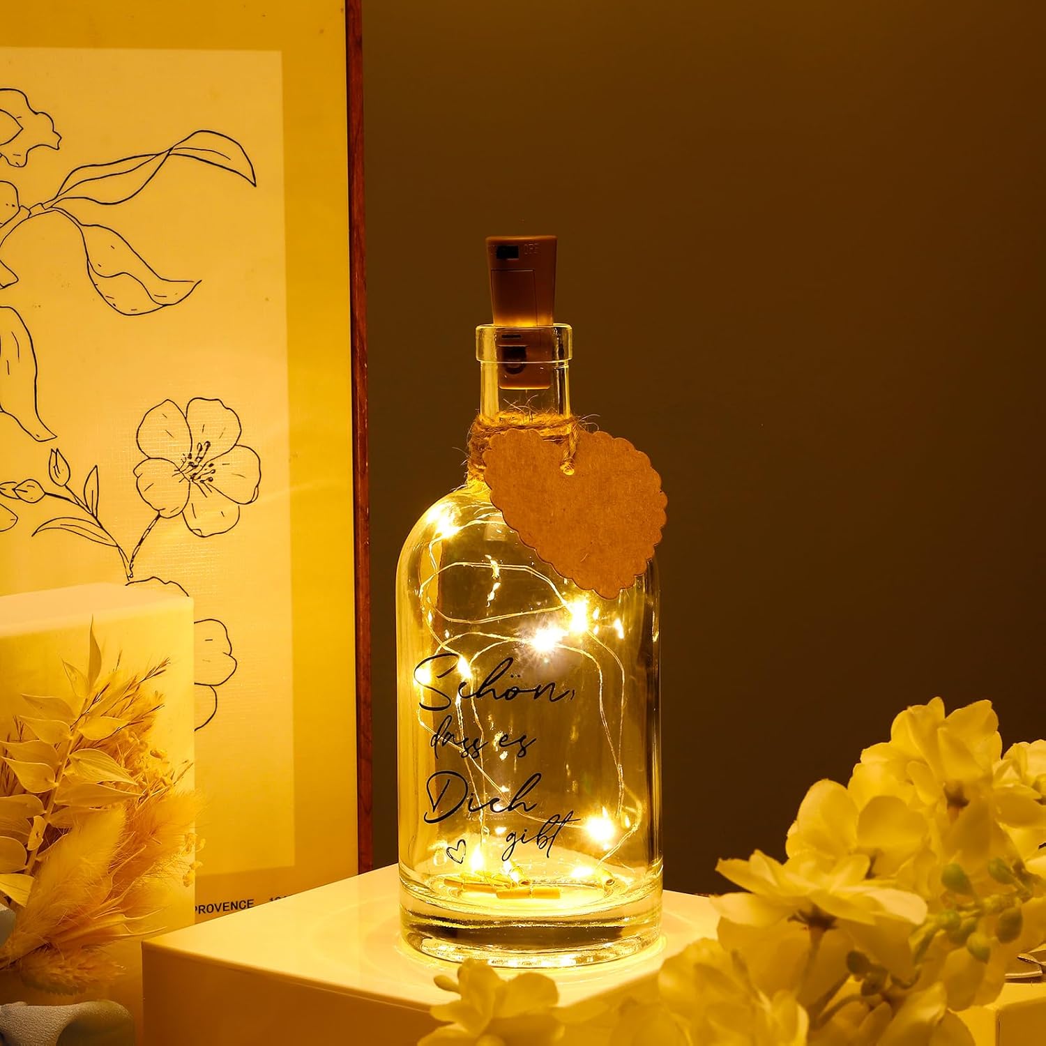 Personalised LED Bottle Light with Cork Stopper – Warm White Glow