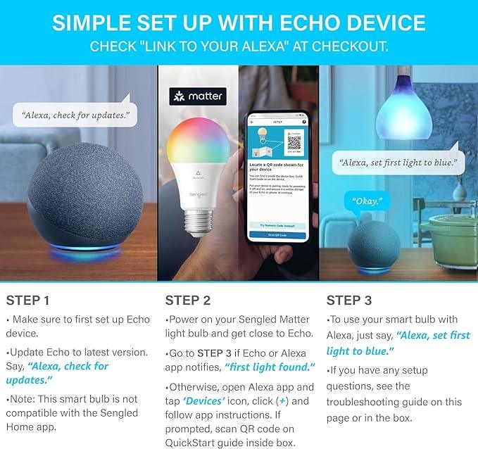 Sengled Smart LED Bulb: E27 Multicolor 60W Equivalent 800LM, Matter-Compatible - Gomix Brands Outlet
