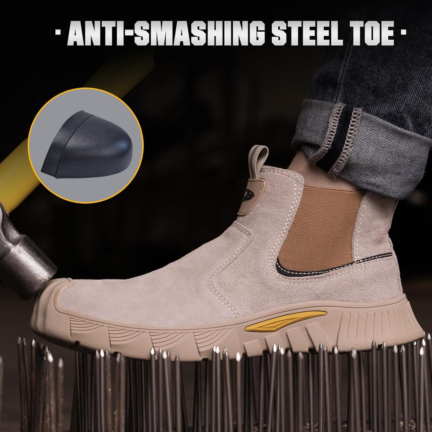 Hogent Slip-On Steel Toe Welding Work Boots for Men