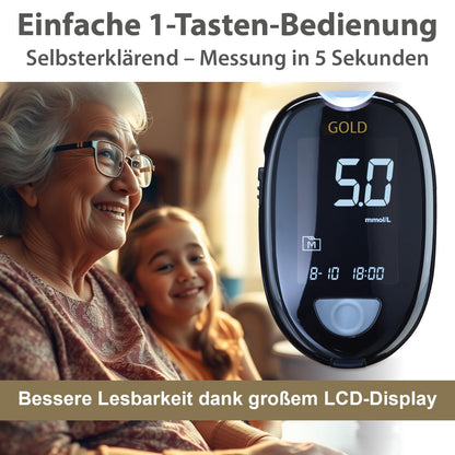 GlucoCheck Gold Blood Glucose Meter Set with 60 Strips