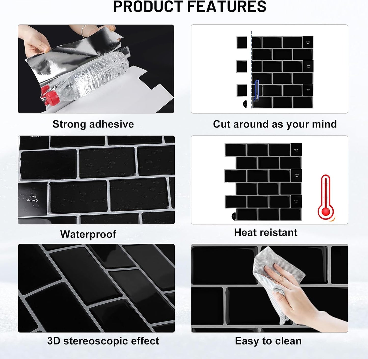 SWAWIS 3D Self Adhesive Tile Decals Black 10 Pieces