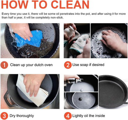 Overmont 26CM Pre-Seasoned Cast Iron Dutch Oven Pot & Skillet Combo Cooker