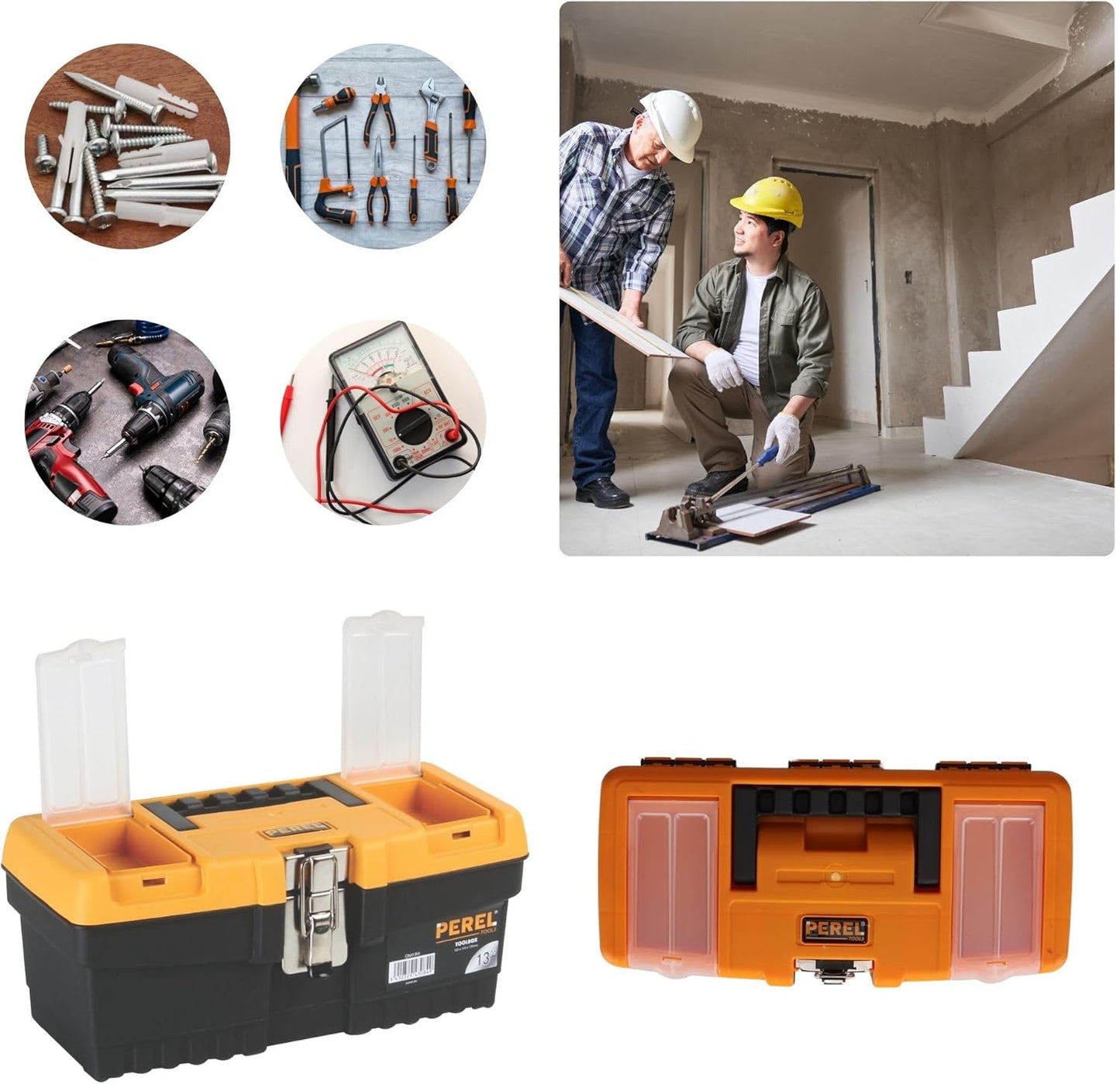 Perel 13‑inch Plastic Tool Box with Metal Latch
