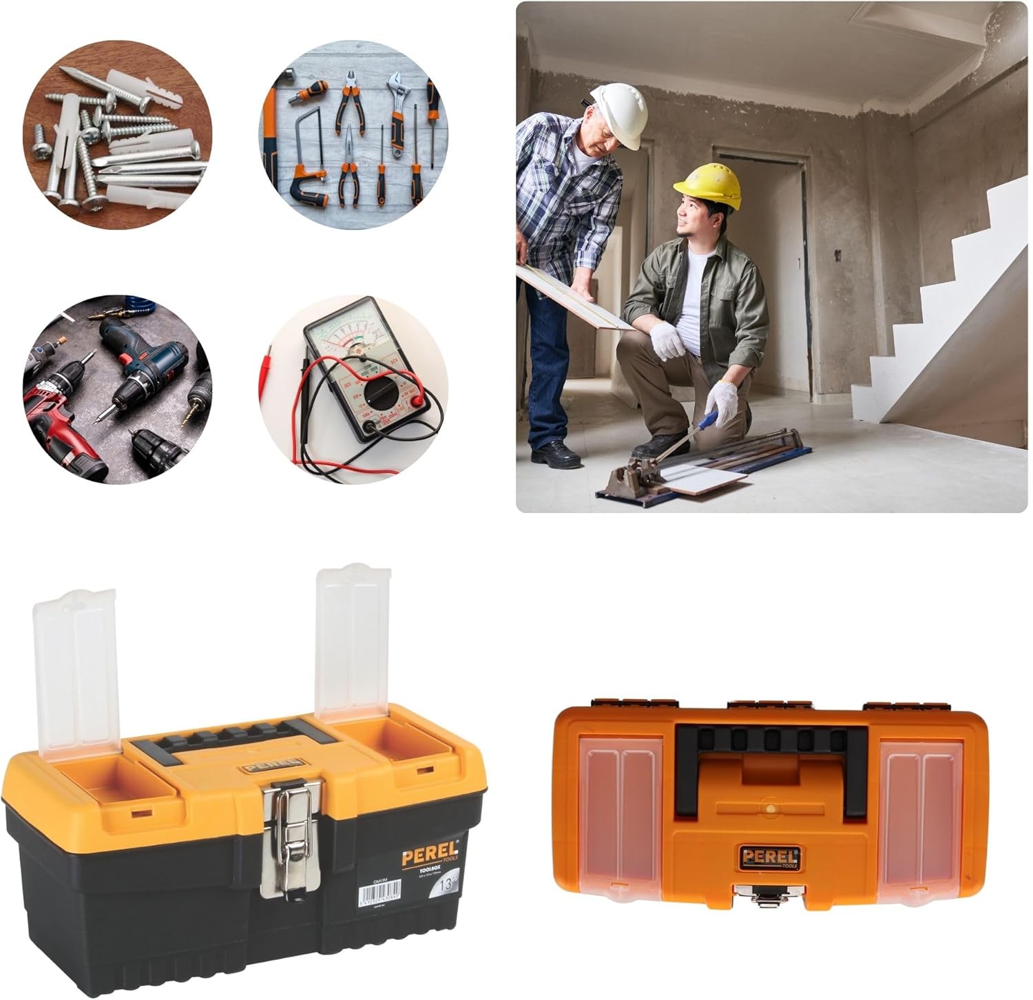 Perel 13‑inch Plastic Tool Box with Metal Latch