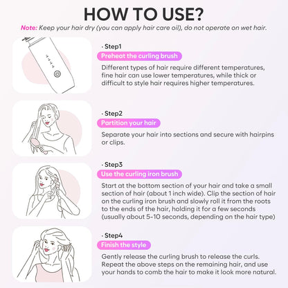 iTayga Cordless Portable Curling Iron Brush with 7000mAh Battery, Pink