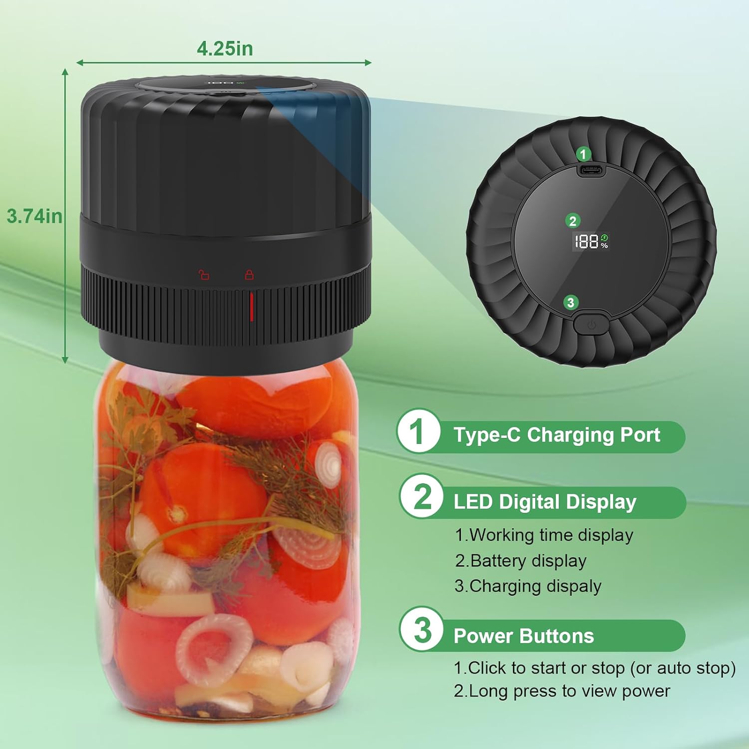 SelePow VP06+ Cordless Mason Jar Vacuum Sealer Black