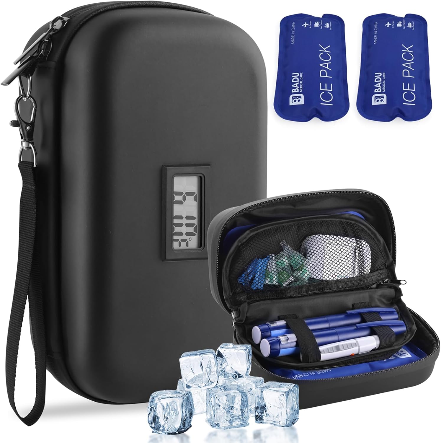 HIMDUZE Insulin Cooler Travel Case – Black, TSA‑Approved with Temperature Display
