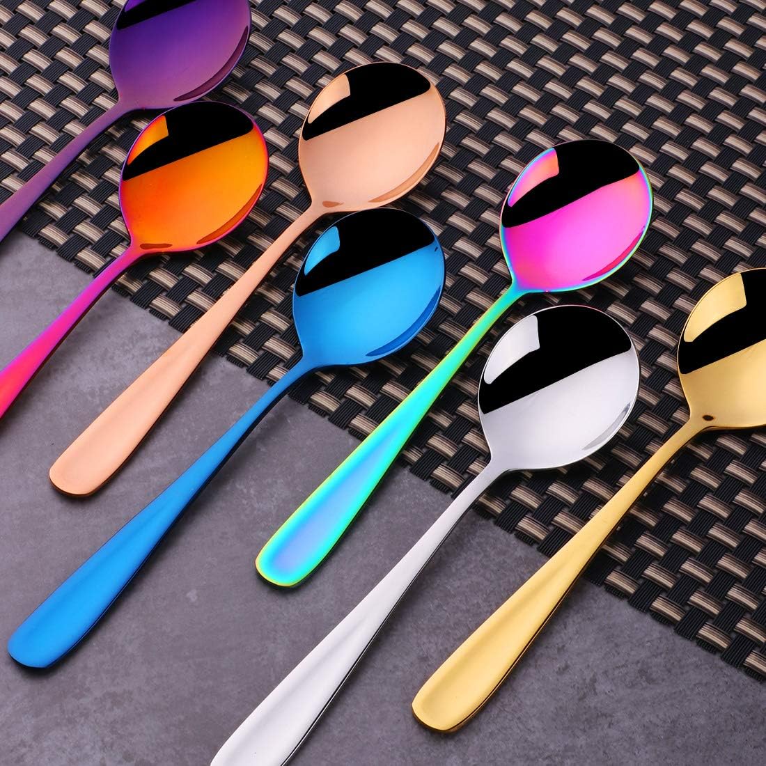 DOBUYOO 8-Piece Stainless Steel Soup Spoons 7-Inch Multicolor