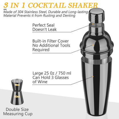 Premium Duerer 11-Piece Black Cocktail Bartender Kit with Bamboo Stand