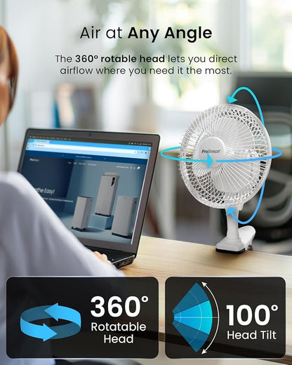 Pro Breeze Mini Fan with Clip, Very Quiet, 20 cm Diameter, 2 Speed Settings, Ideal as Table Fan