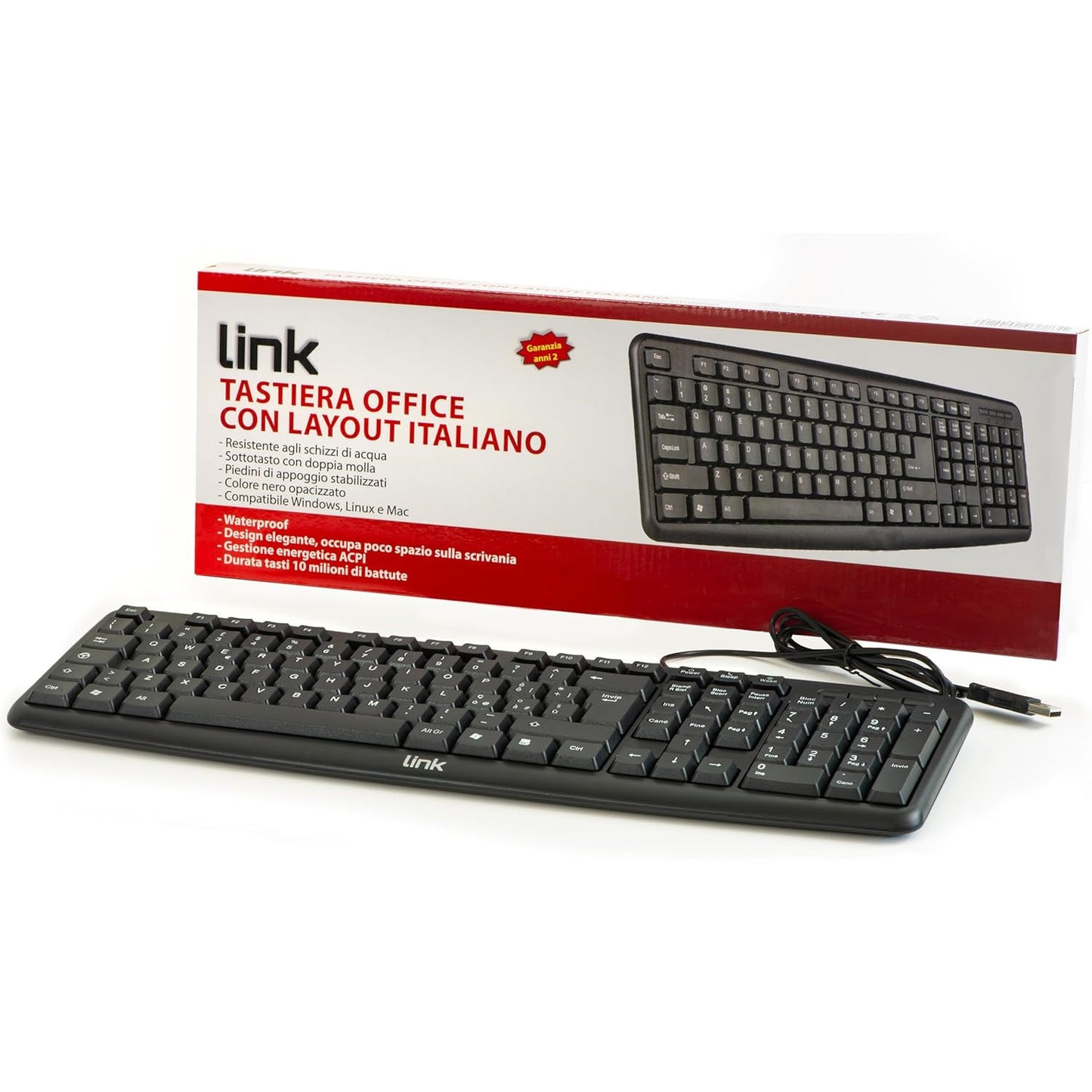 LINK Italian USB Full-Size 108-Key Keyboard with Standard Layout Black