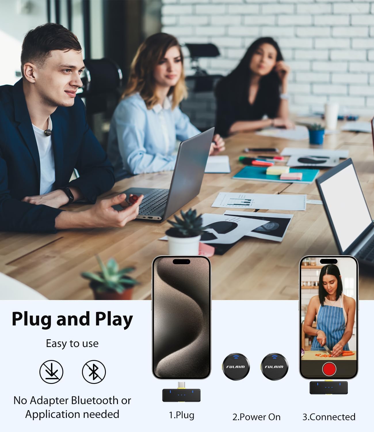 FULAIM X3 Ultra‑Compact Wireless Lavalier Mic with Noise‑Cancel