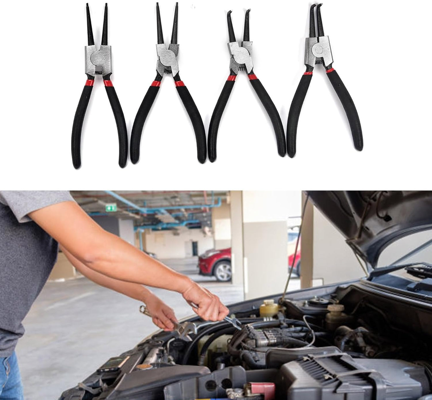 Dual‑Purpose Lock Ring Pliers 17.8 cm Carbon Steel with Non‑Slip Grip