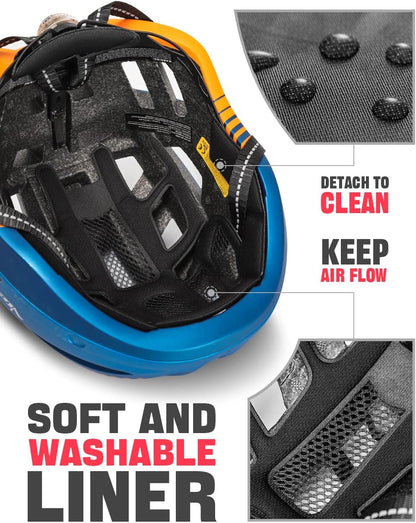 VICTGOAL Men's Mountain Bike Helmet with Magnetic Visor, LED Rear Light and Adjustable Fit