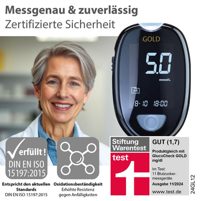 GlucoCheck Gold Blood Glucose Meter Set with 60 Strips