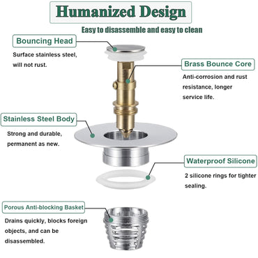 HIYOUNG Universal Pop-Up Sink Stopper – Anti-Clog Drain Filter for 1.06‑1.61" Holes