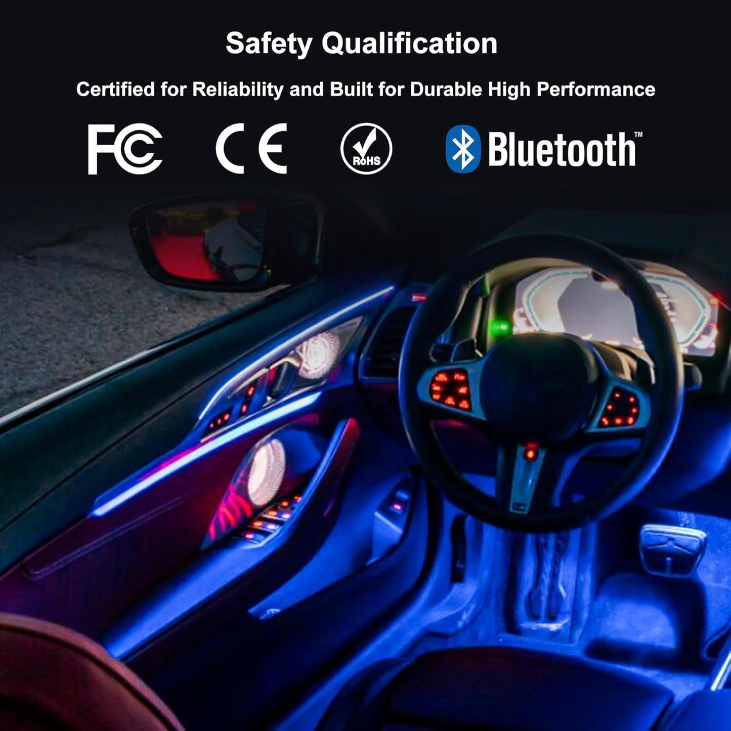 Wilktop RGB Car Interior LED Strip with App 12V