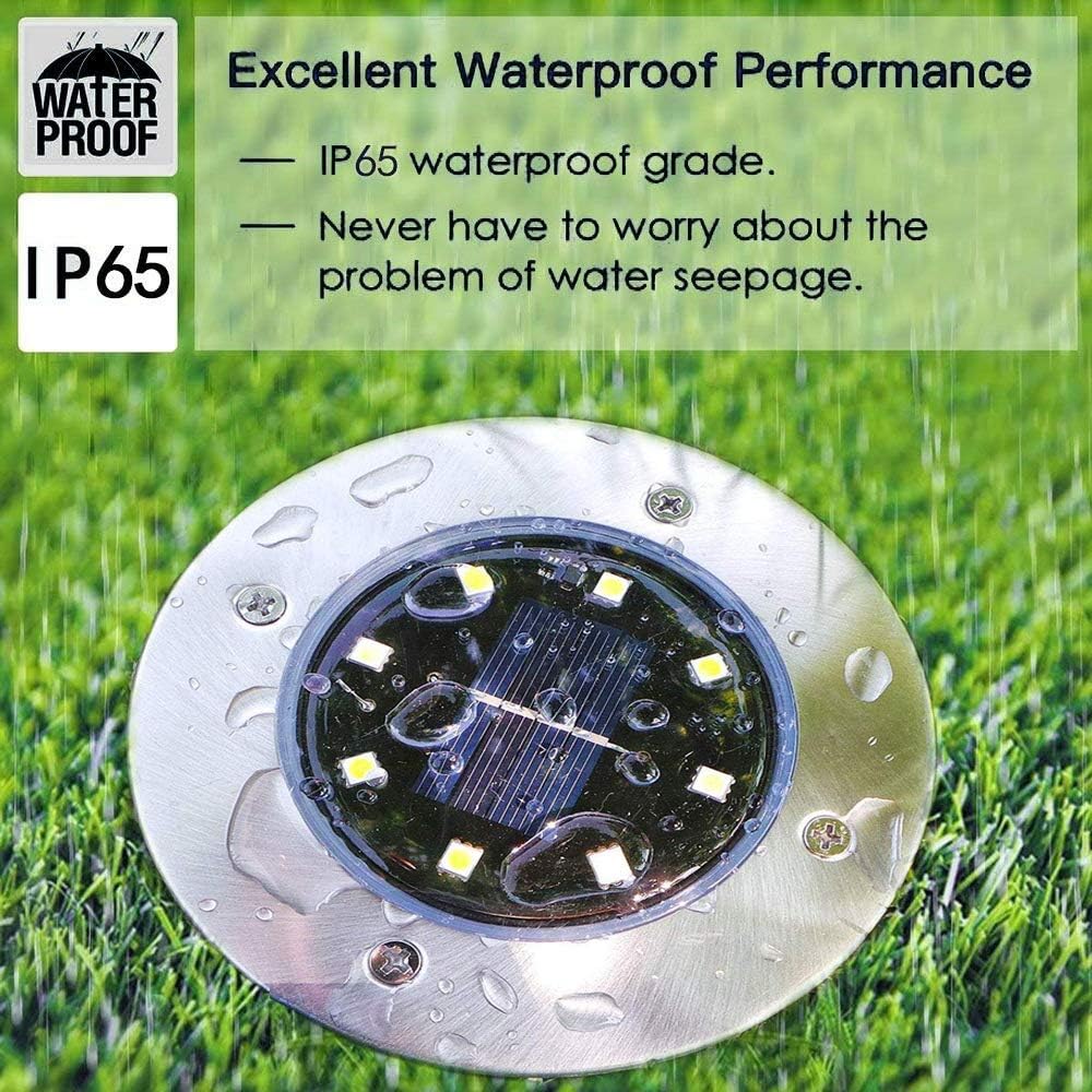 12-Pack Solar Ground Lights 8 LED Warm White IP65 Garden Pathway
