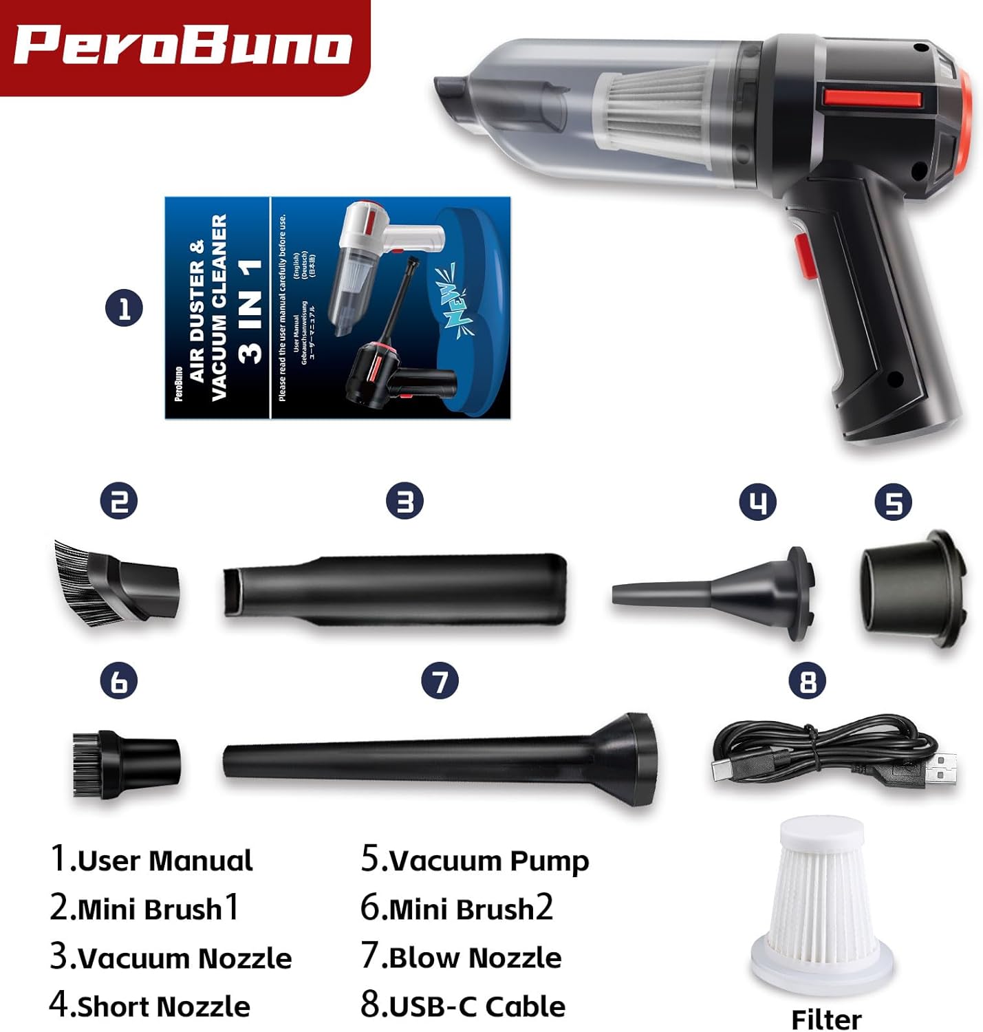 PeroBuno 3‑in‑1 Cordless Computer Vacuum & Air Duster