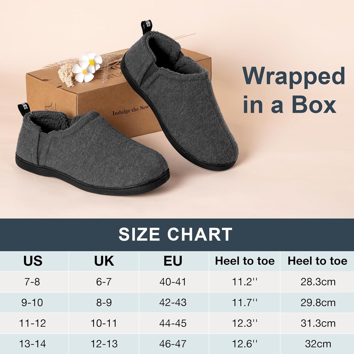 Snug Leaves Men's Fuzzy Wool Felt Memory Foam Slippers with Non-Slip Sole